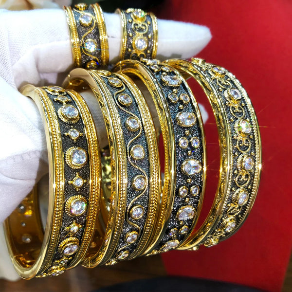 New Luxury Ethnic Stackable Black Carving Bangle Ring Jewelry Sets