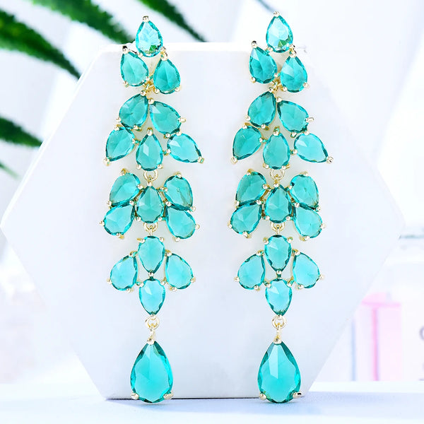 Sparkly Luxury Green Pendant Earrings Jewelry High Quality Women Gift