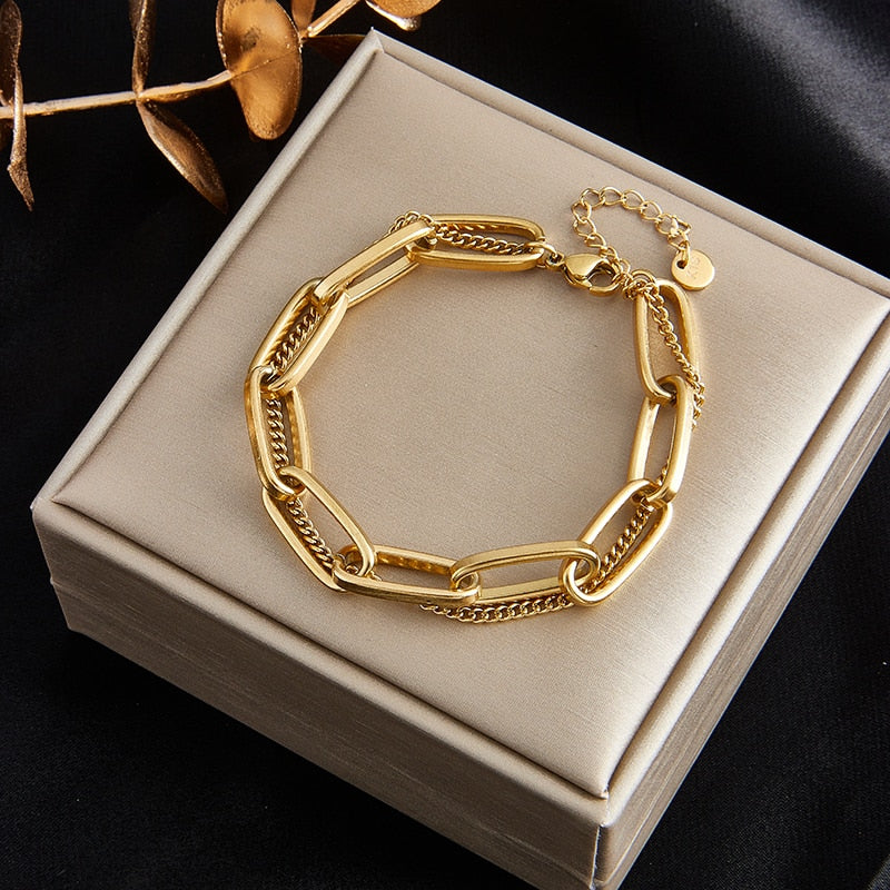 316L Stainless Steel Fashion Link Chain Bangle Bracelet for Women