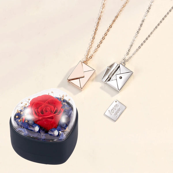 Love Letter Envelope Pendant Necklace With Real Rose Gift Box For Girlfriend Valentine Gift