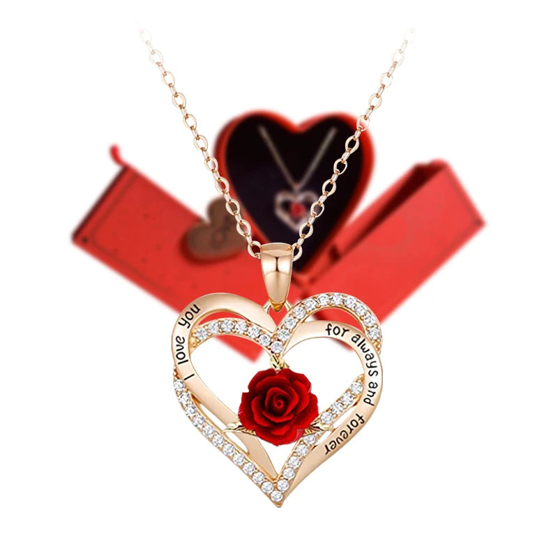 Crystal Heart Necklace I Love You for Always and Forever In Love Heart Box