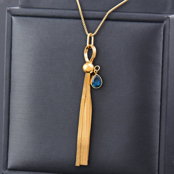 316L Stainless Steel Blue Cubic Zircon Tassels Pendant Necklace For Women