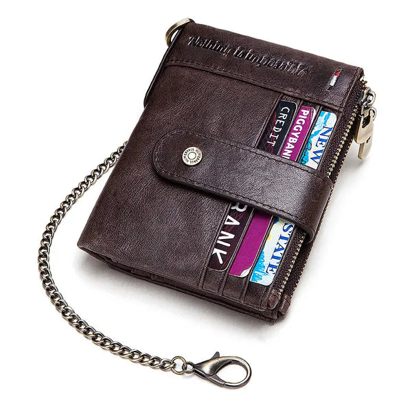 Casual Men's Wallet Genuine Leather RFID Card Holder Cowhide Zipper Coin Pocket