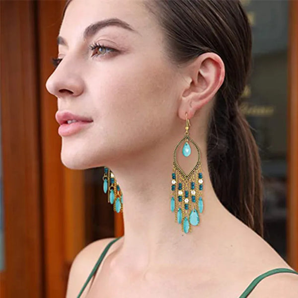 Vintage Ethnic Long Water Drop Earrings For Women