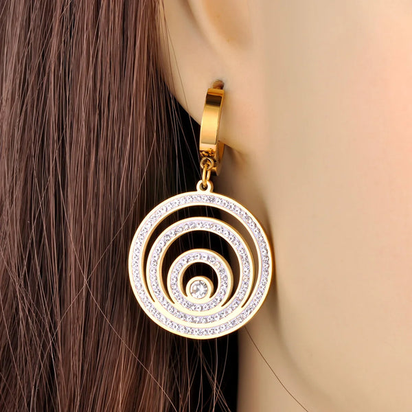 Sparkling Rhinestone Geometric Circle Hoop Earrings For Women