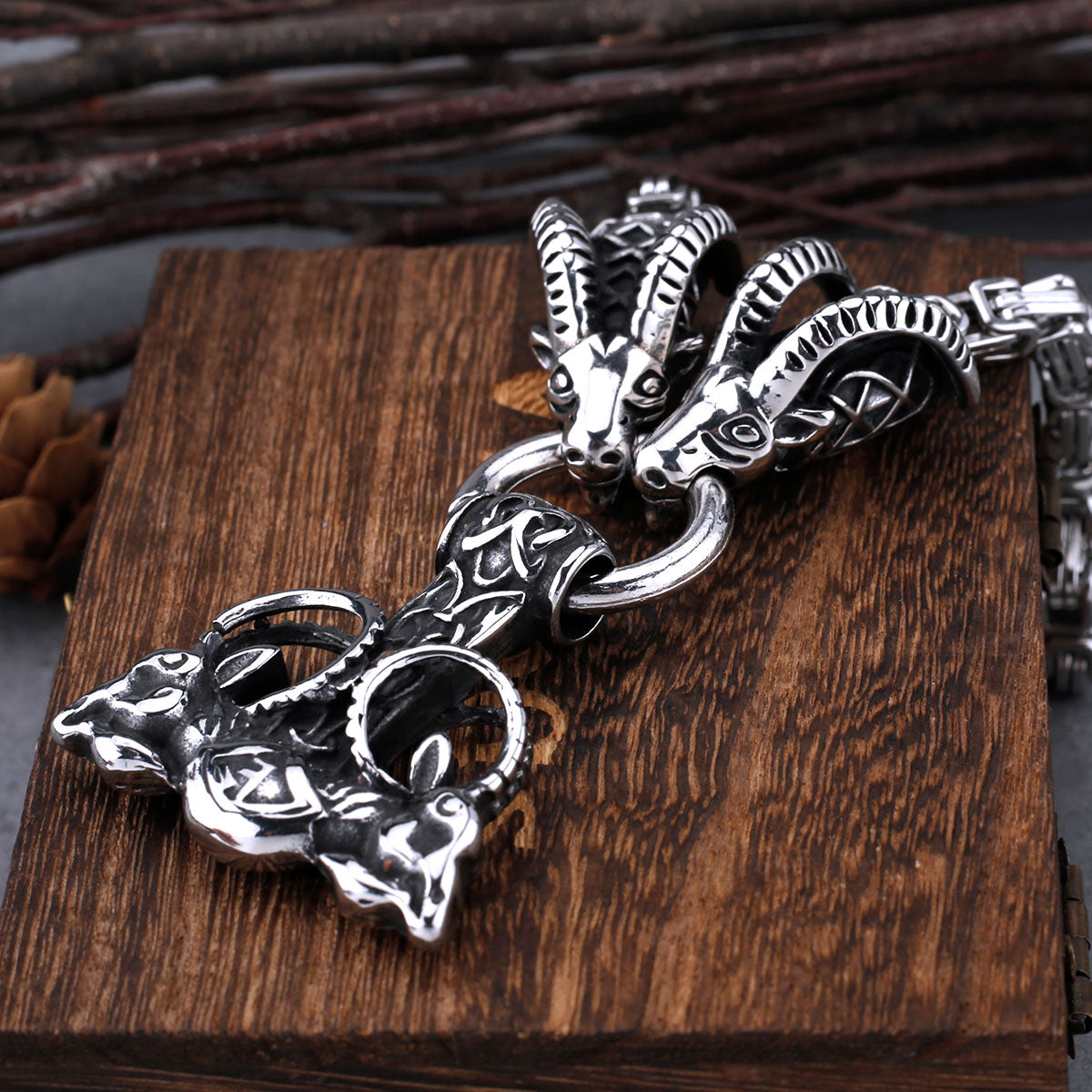 Stainless Steel Viking Thor Hammer Anchor Pendant Ram Rune Necklace Men's