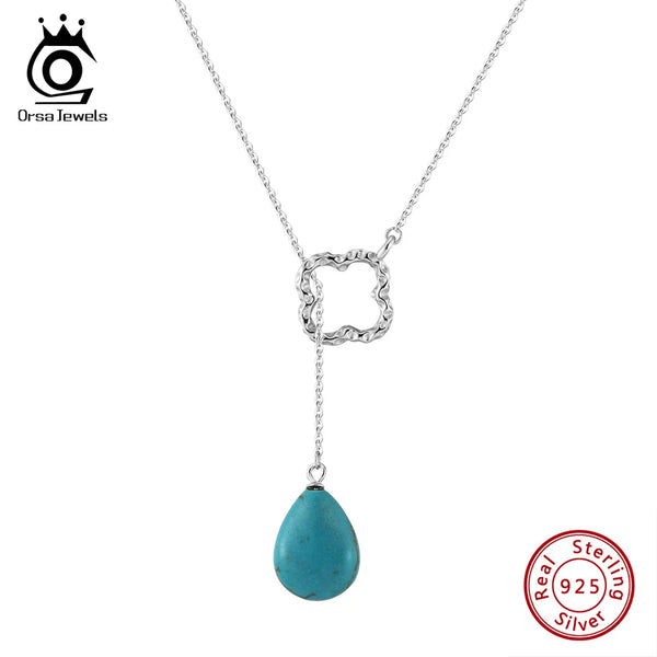 925 Silver Waterdrop Turquoise Pendant Neck Chain Four Leaf Clover Pendant Necklace