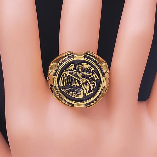 Catholic Saint Michael Rings Stainless Steel Gold Color Archangel Prayer Christian Ring