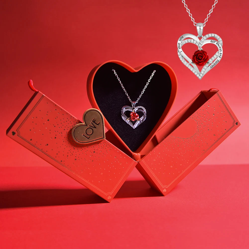 Crystal Heart Necklace I Love You for Always and Forever In Love Heart Box