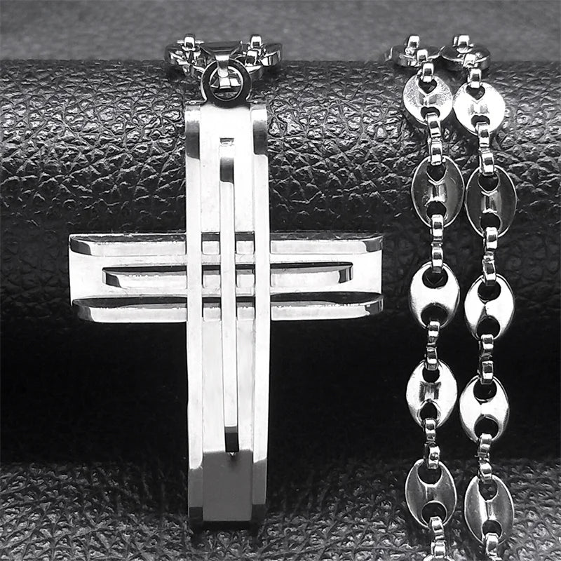 Jesus Cross Crucifix Pendant Necklace Stainless Steel Religious Christian