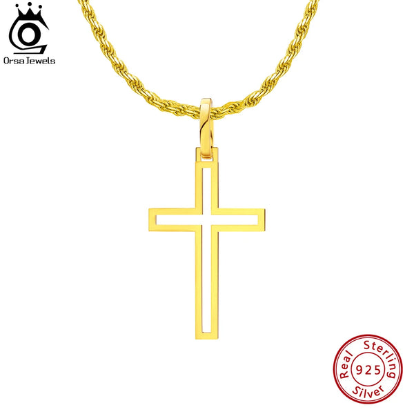 925 Sterling Silver 18K Gold Plated Cross Necklace for Men