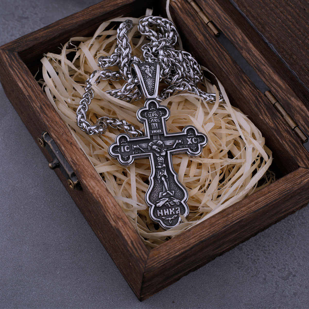 Stainless Steel Catholic Cross Necklace Men's Jesus Christ Faith Pendant Necklace