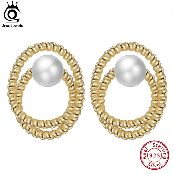 925 Sterling Silver Screw Thread Earrings with Cultured Freshwater Pearl for Women