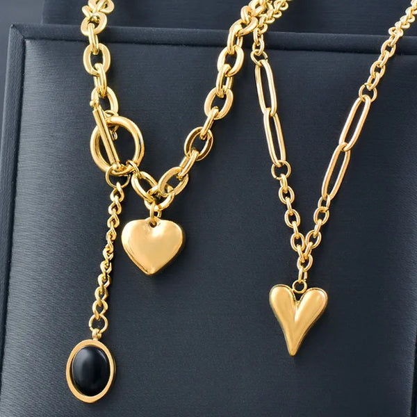 stainless steel heart pendant necklace for women gold color choker chains