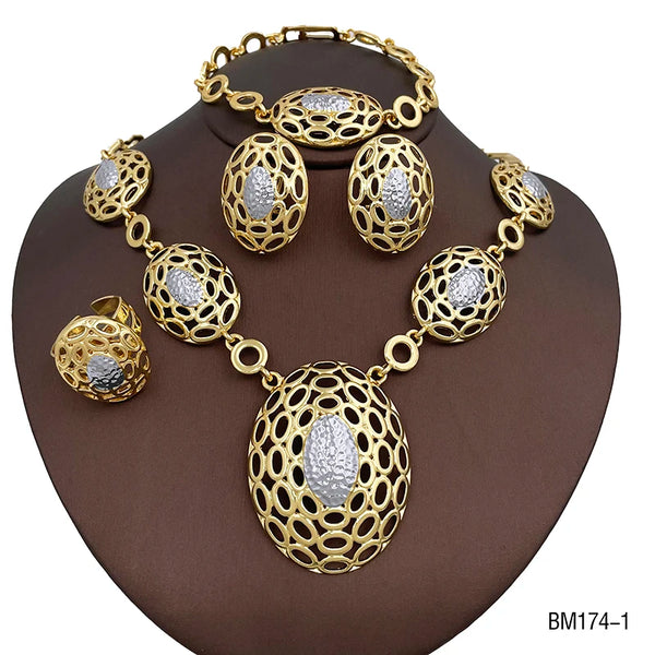 Italian Gold Plated Round Two Tone Color Jewelry Set For Women