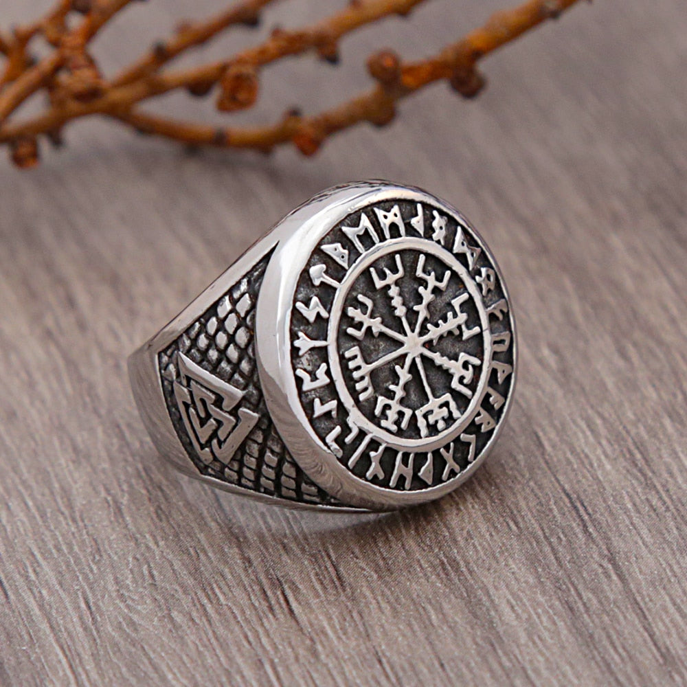 Vintage Stainless Steel Viking Valknut Ring Men