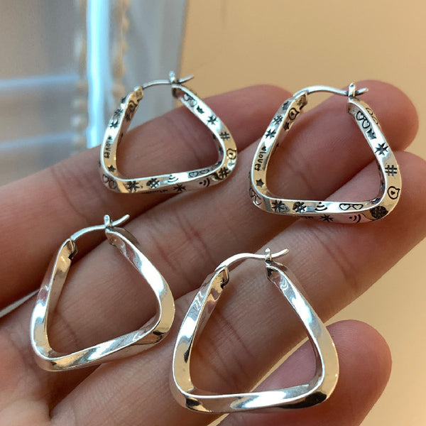 Silver - Plated Twisted Graffiti Heart Hoop Earrings For Women