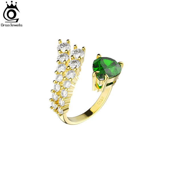 925 Sterling Silver Exquisite Water Drop Green Zirconia Female Finger Ring