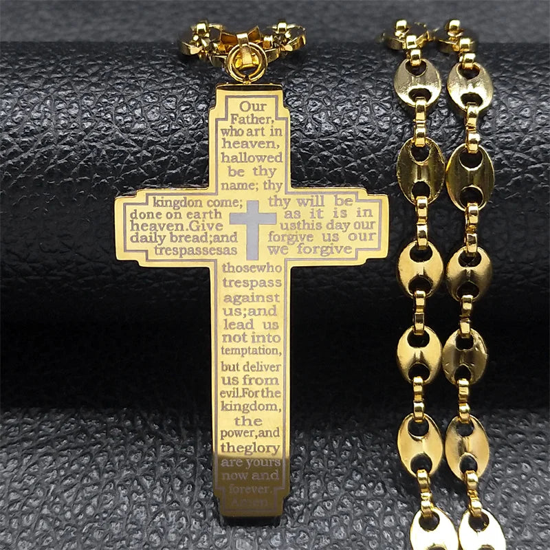 Jesus Cross Crucifix Pendant Necklace Stainless Steel Religious Christian