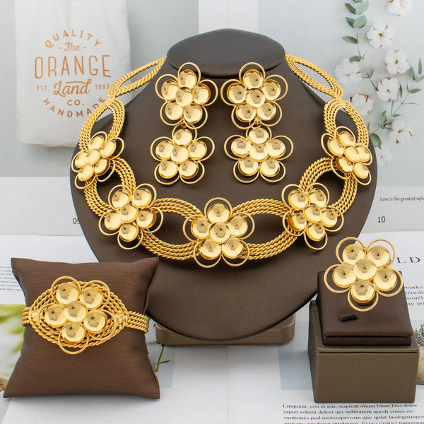 Gold Color Necklace for Women Dubai Flower Design Jewelry Set