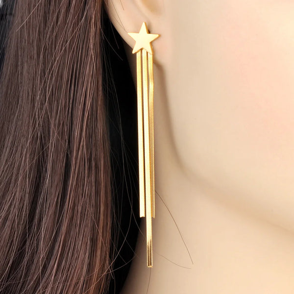 Stainless Steel Long Tassel Drop Dangle Earrings For Women