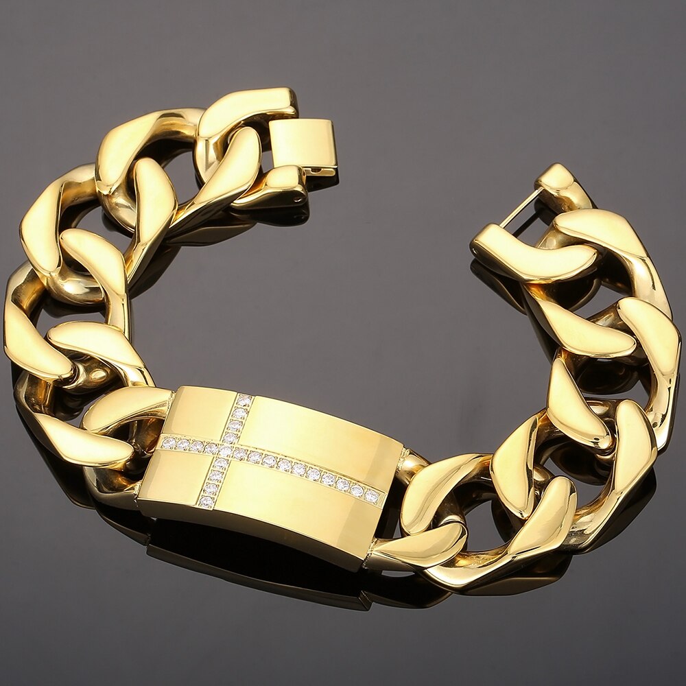 Luxury Gold Plated Stainless Steel Cross Bracelet For Men