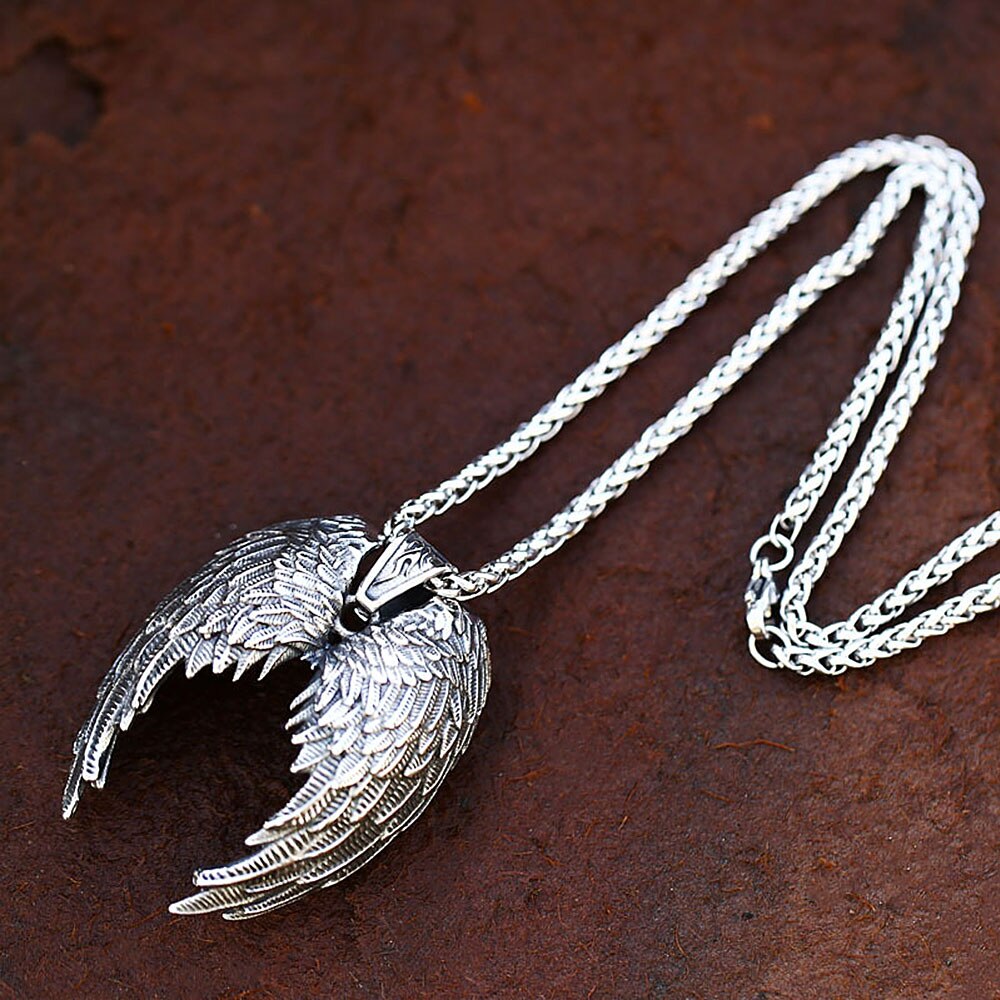 Vintage 316L Stainless Steel Angel Wings Wings Pendant Necklace