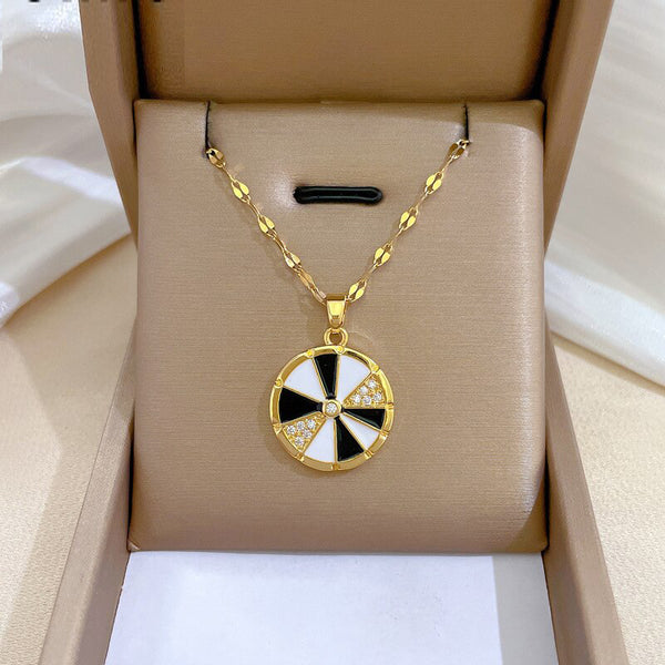 New Korean Fashion Oil Drip Rotary Table Circle Pendant Necklace For Women