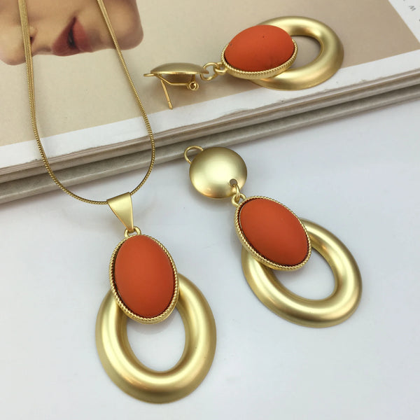 Colorful Stones Pendants with Earrings for Women