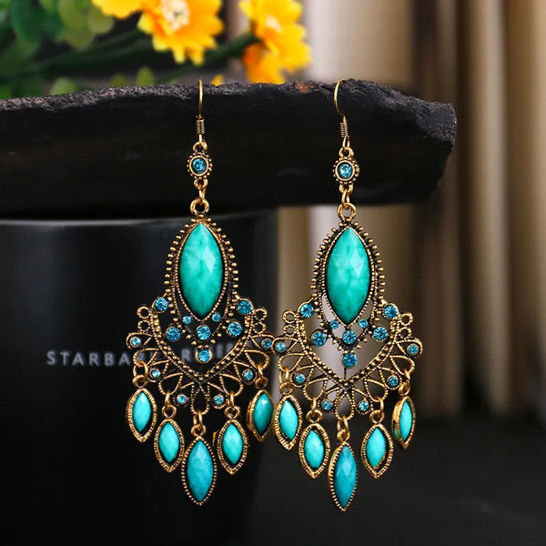 Bohemian Vacation Style Water Drop Tassel Dangle Earrings for Women