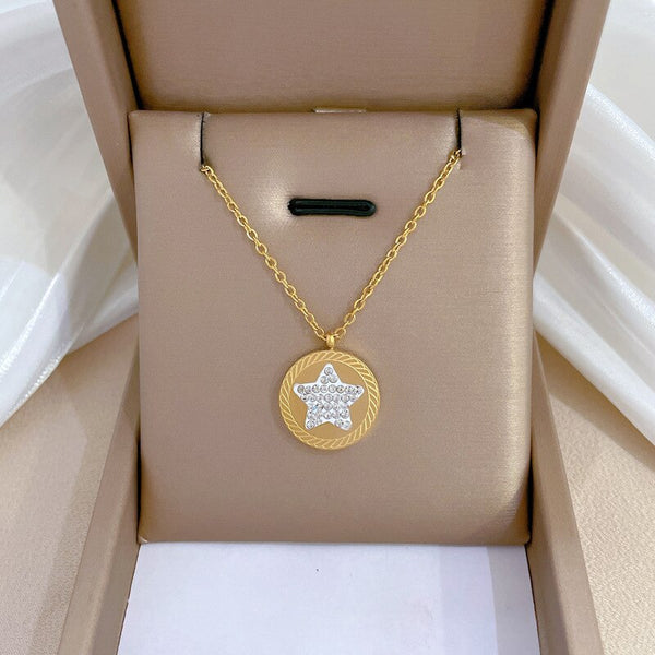 Fashion Unique Star Disc Golden Pendant Necklace