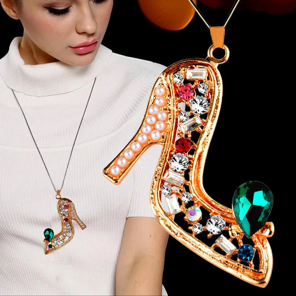 Classic High heel Necklace For Women Gold Color Red Black Green Cubic Zirconia jewelry Chains