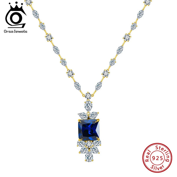 Created Sapphire Chain Necklace 925 Sterling Silver 5A Clear CZ Pendant for Women