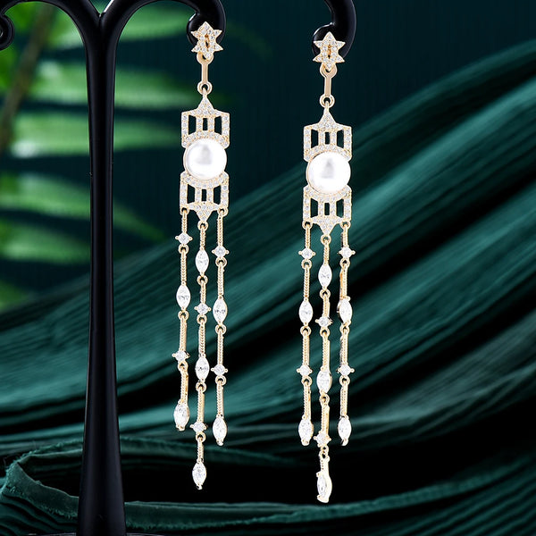 Luxury Romantic Long Dangle Earrings for Women Bridal Drop Dangling Earrings