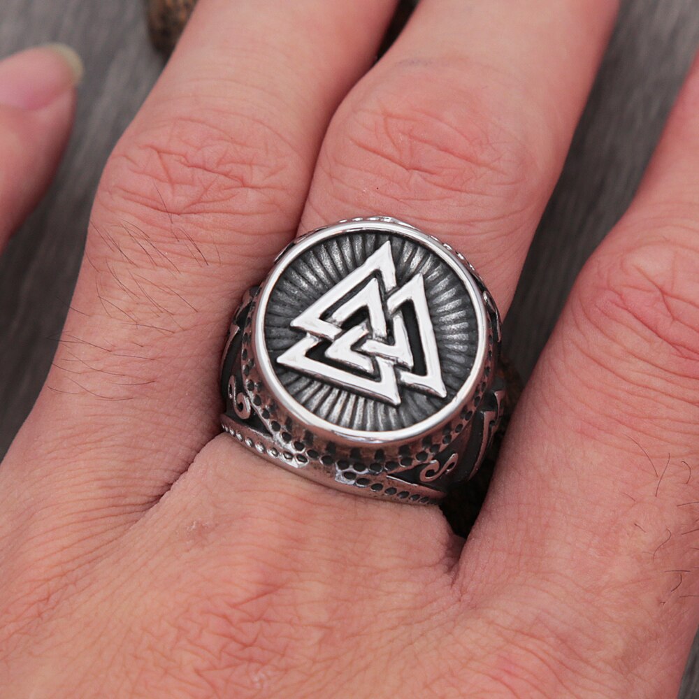 Vintage Stainless Steel Viking Valknut Ring Men