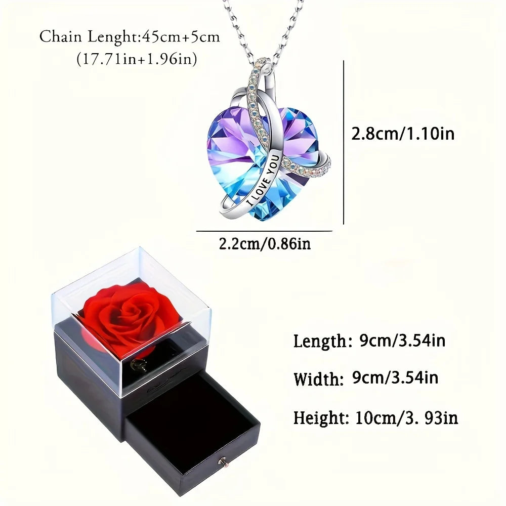 I Love You Zircon Pendant Necklace With Rose Gift Box For Girlfriend Birthday Christmas Romantic Gift