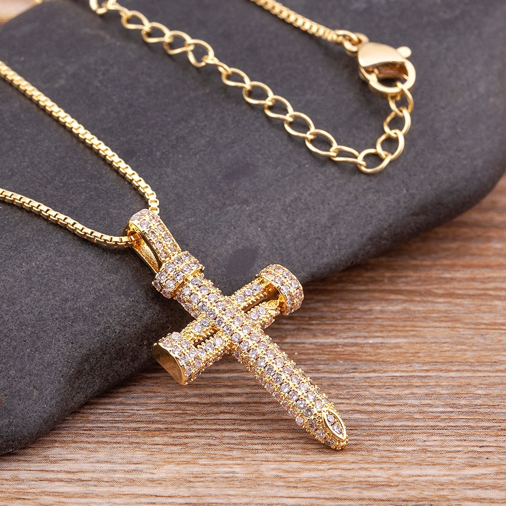 Top Quality Retro Classic Shiny Crystal Cross Necklace Women