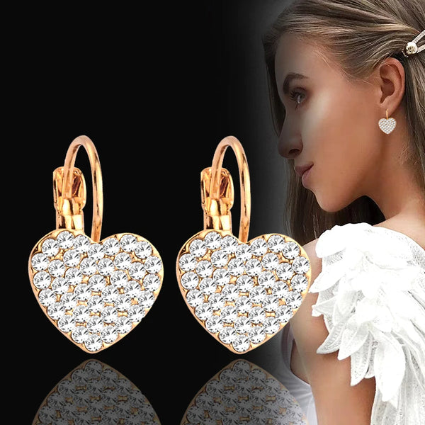 Sweet Rhinestone Heart Gold Color Hoop Earrings For Women