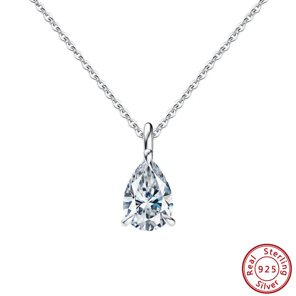 925 Sterling Silver Teardrop Solitaire 8A Cubic Zirconia Bridal Pendant Necklace