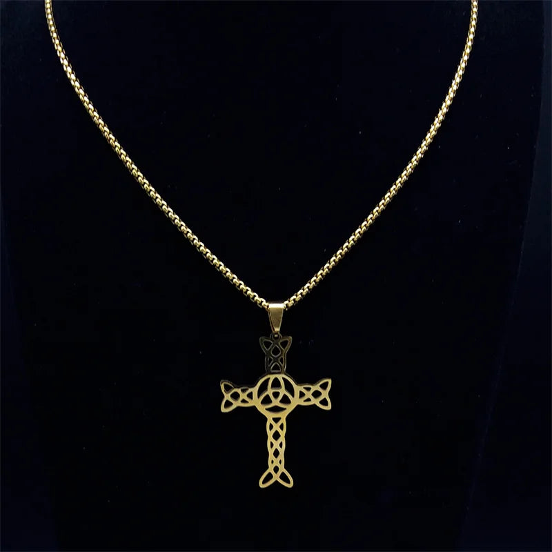 Witch Triquetra Celtic Knot Cross Necklace  Stainless Steel Pagan Wicca Necklaces