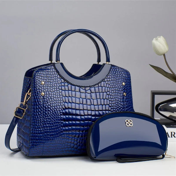 Handbag Popular Bright Leather Crocodile Pattern Tote Women's Bag Circular Handle 2 Piece Set