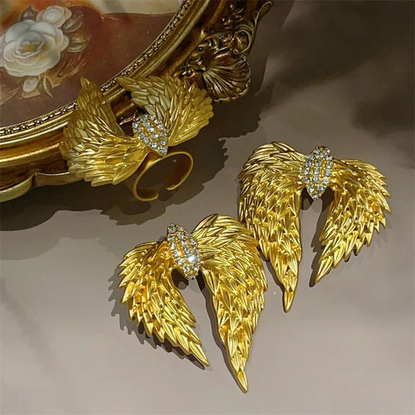 Retro Golden Earrings Rings Women's