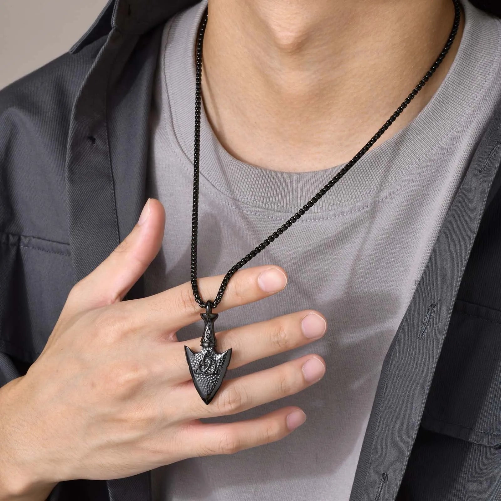 Rock Punk Hammered Arrow Head Necklaces for Men Gifts