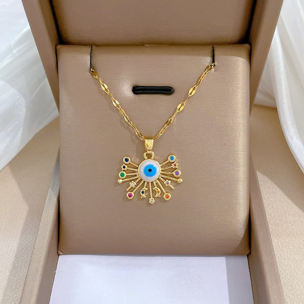 Fashion Evil Eye Necklace For Women Gold Color Eyelash Pendant Necklaces