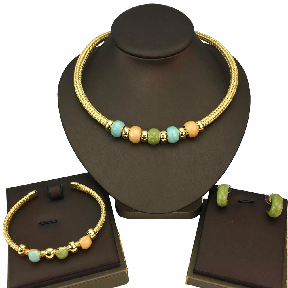 Unique Stones Necklace Dubai Jewelry Sets  for Women