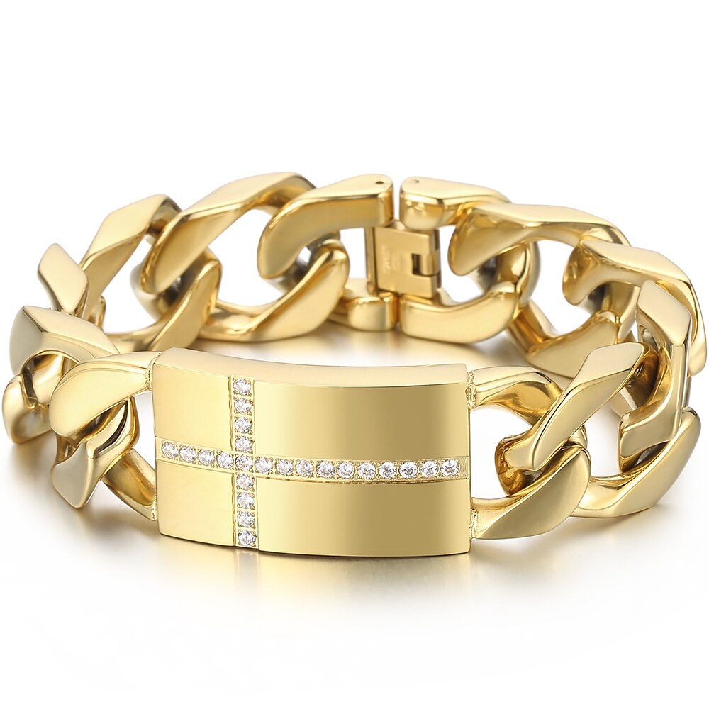 Luxury Gold Plated Stainless Steel Cross Bracelet For Men