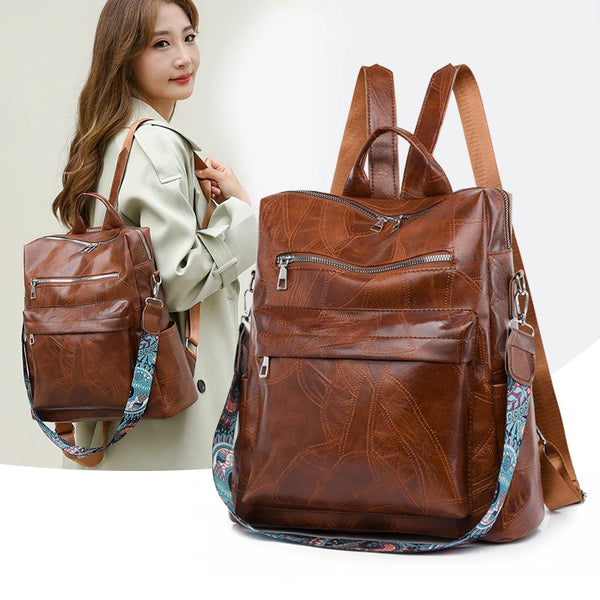 Vintage Leather Multifunctional Backpack Purse for Women