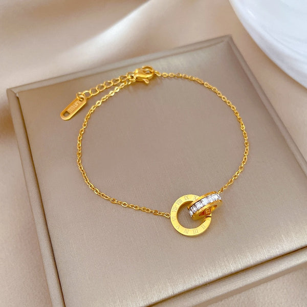 Gold Color Round Roman Numerals Bracelet For Women Minimalist Link Bracelets