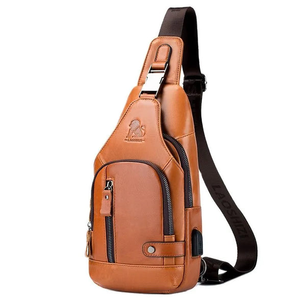 Genuine Leather Chest Bag Men's Fashion Style Casual Crossbody Bags With USB Large Capacity Men's shoulder bag