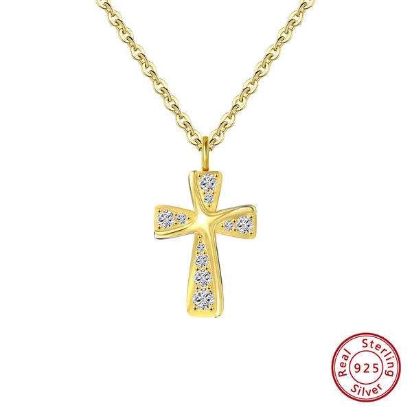 925 Sterling Silver 14K Gold Cross Necklace for Women